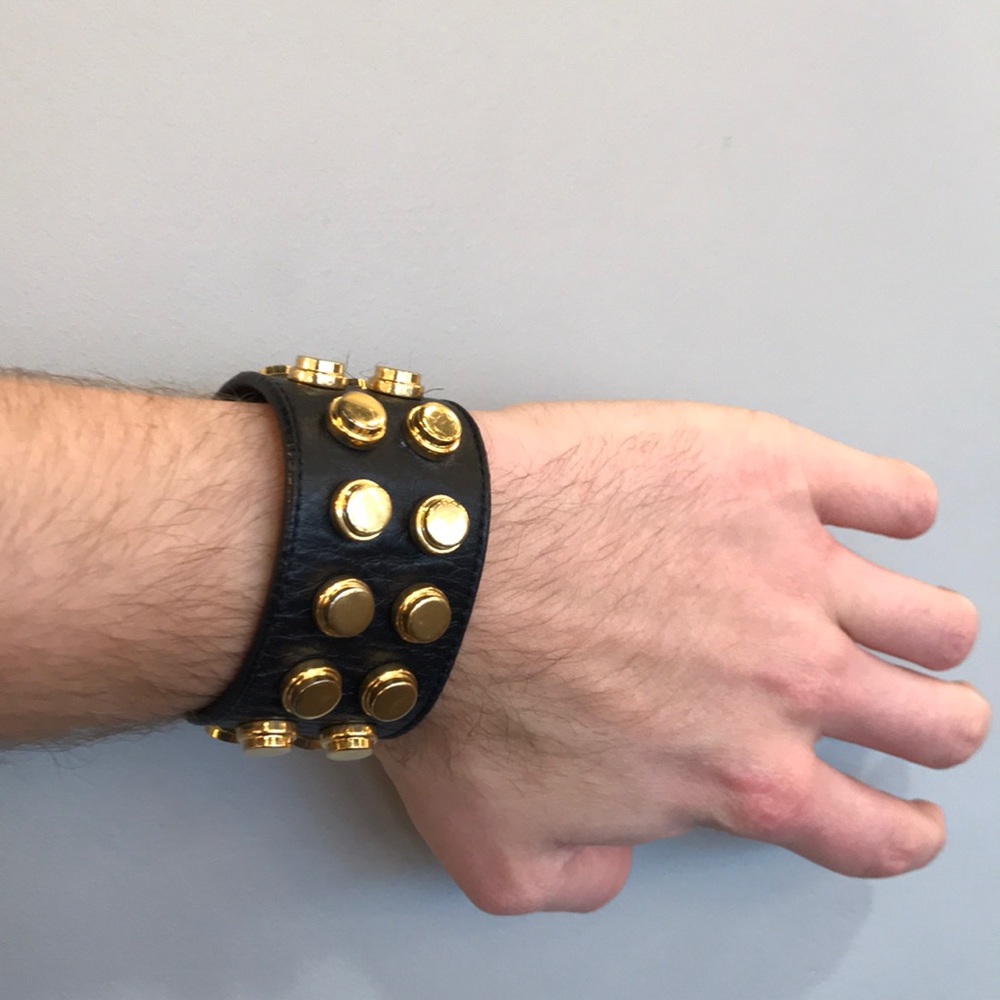 Saint Laurent Double Studded Black Bracelet